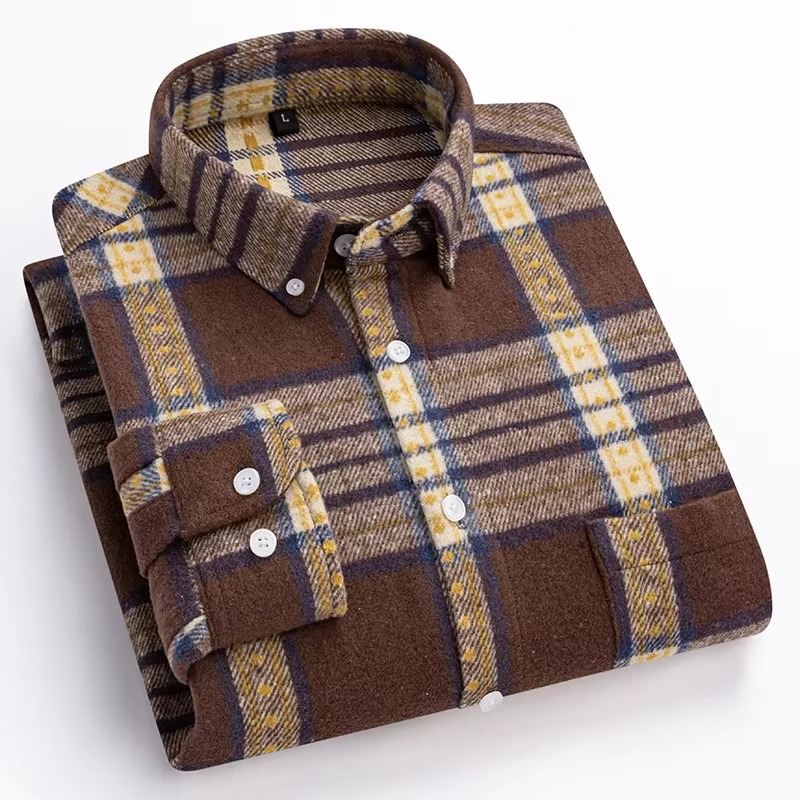 Men's plus size plaid long sleeve cotton shirt 7XL with single chest pocket, relaxed fit