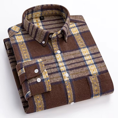 Men's plus size plaid long sleeve cotton shirt 7XL with single chest pocket, relaxed fit
