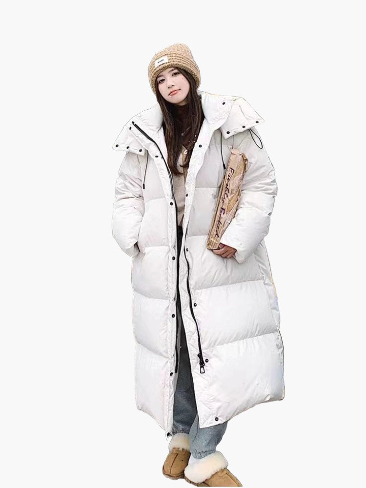 Women's long hooded puffer coat quilted insulation full-coverage silhouette ultra-warm winter style