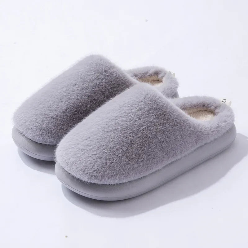 Women's cozy fluffy slip-on slippers with ultra-soft plush lining for warm winter home comfort