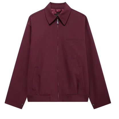 Wavlynn Emma burgundy zip-up bomber jacket with ribbed cuffs and hem, versatile everyday chic style