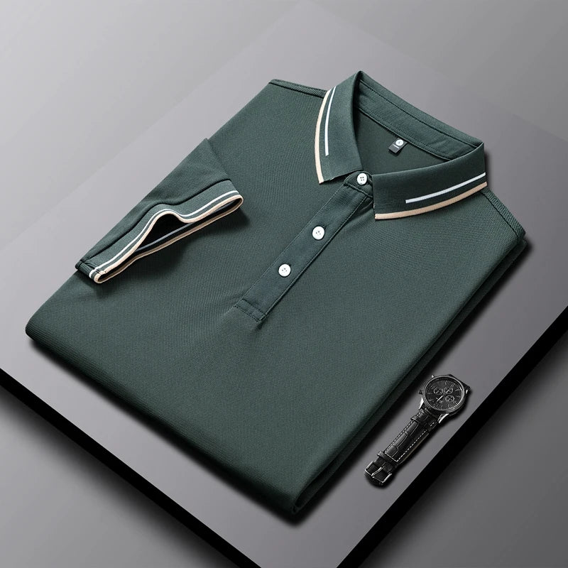 AeroKnit tailored polo in classic tones, slim fit with contrast collar and cuffs, breathable stretch knit
