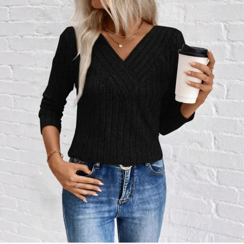 Quinn elegant sunken stripe sweater soft textured knit ribbed design timeless sophisticated style