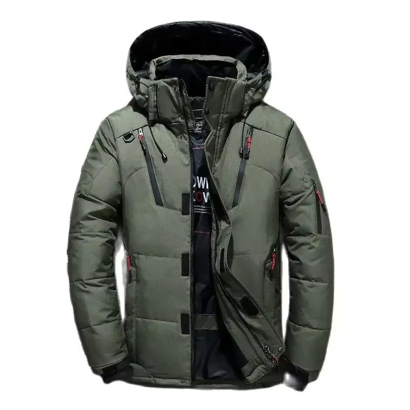 Men's white duck down parka extreme cold weatherproof insulated jacket modern slim silhouette