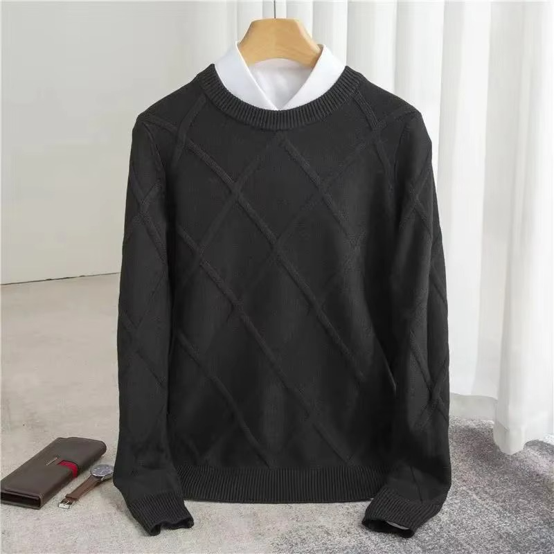 Men's classic cashmere crewneck sweater timeless fit with diamond-pattern textured knit everyday warmth