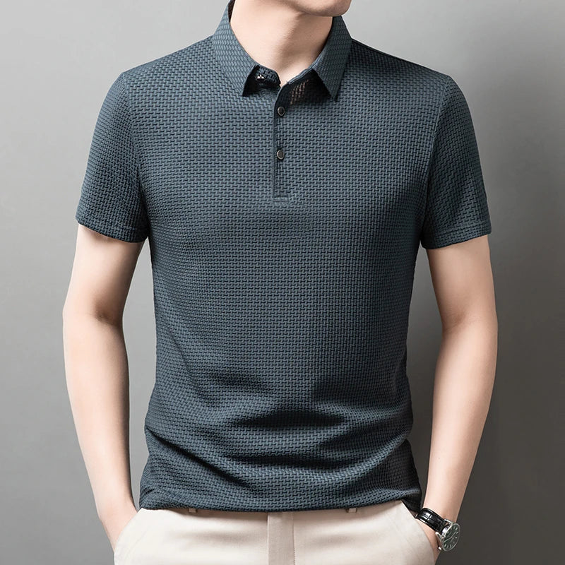 Navy blue Caedon polo shirt classic fit breathable fabric refined casual style