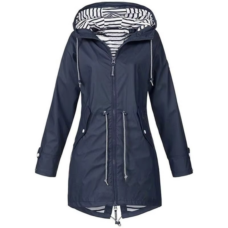 Women's lightweight waterproof rain jacket with drawstring hem, slim active fit, sealed seams