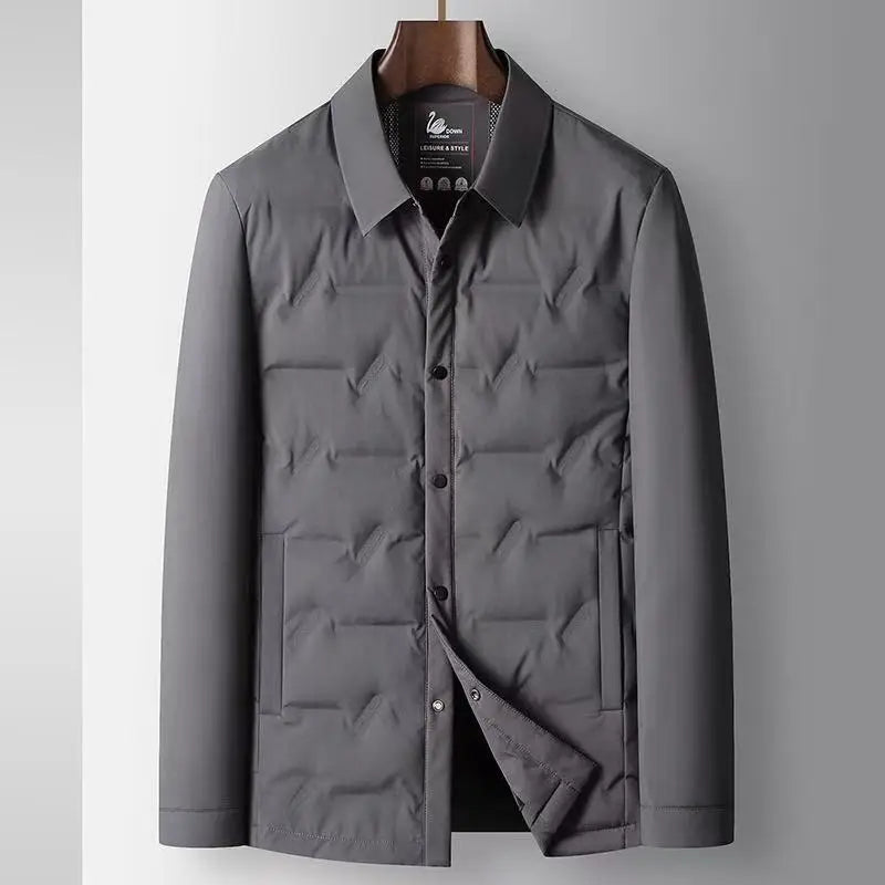 Nolan slim-fit lightweight down jacket with snap button closure and embossed detail