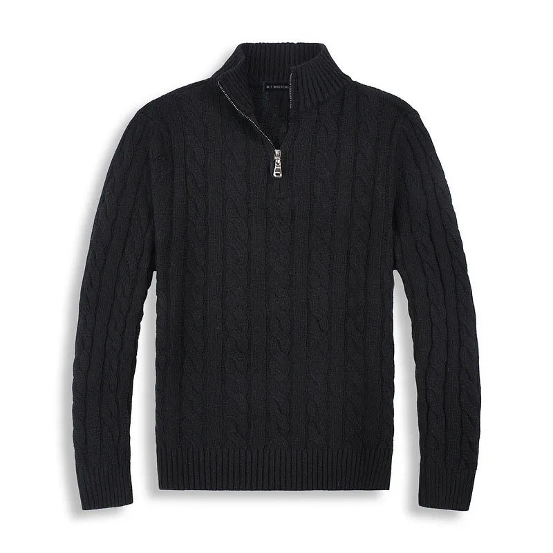 Men's cream cable knit half-zip sweater, cotton blend regular fit with ribbed edges and sculpted texture