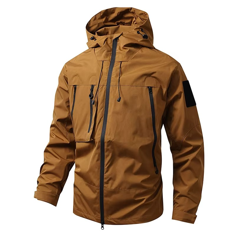 Unisex waterproof windbreaker jacket olive green streamlined fit with breathable mesh lining for hiking