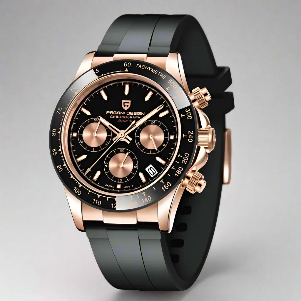 Bexley stainless steel chronograph watch with sapphire crystal glass and quartz movement