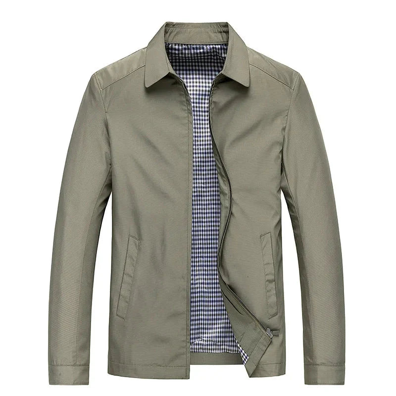Men's lightweight polyester flight jacket sleek stand collar versatile outerwear in modern silhouette