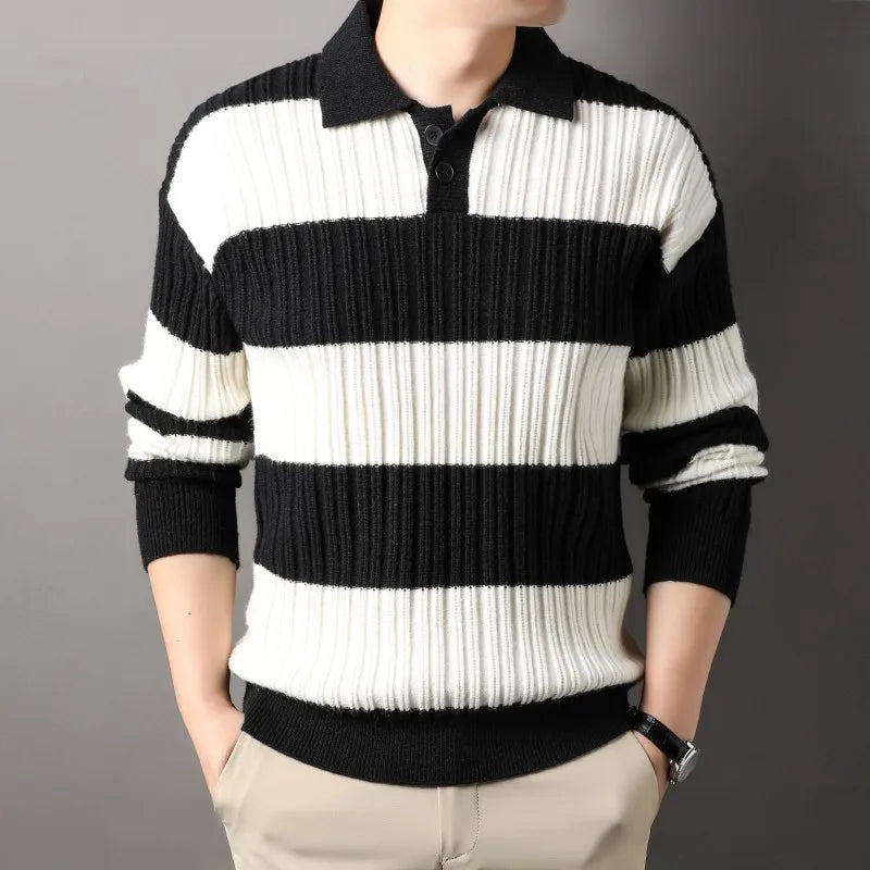 Loxley wool knitted sweater with clean striped design, perfect fit for casual and formal wear