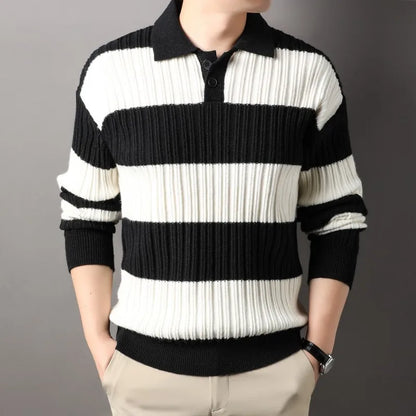 Loxley wool knitted sweater with clean striped design, perfect fit for casual and formal wear