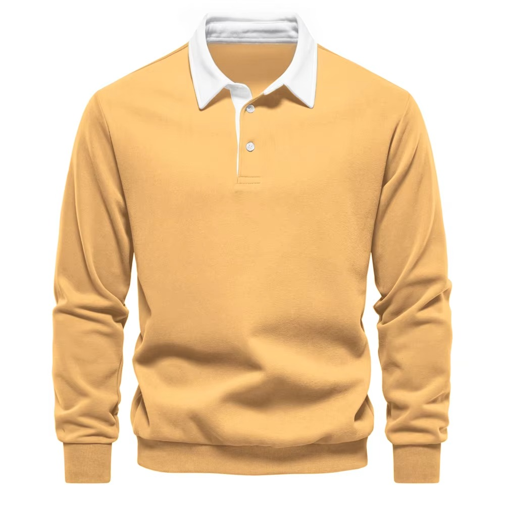 Men's navy cotton polo neck sweatshirt with classic collar, soft casual fit for work and weekend wear