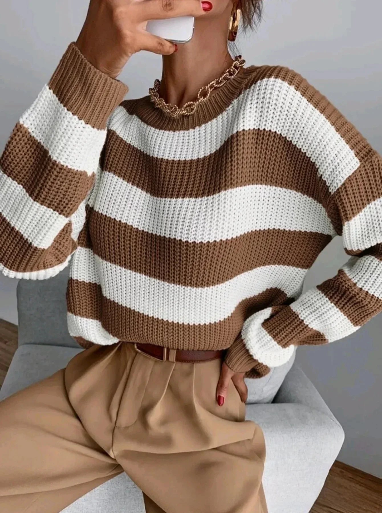 Women's cashmere turtleneck sweater striped knit cozy winter warmth elegant fit