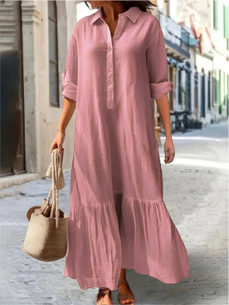 Tiered shirt maxi dress in cotton with relaxed ankle-length silhouette and polished structured layers
