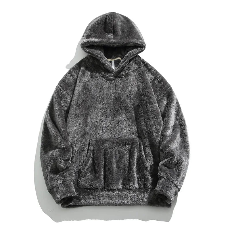 Men's oversized fleece hoodie relaxed fit drawstring hood soft plush interior casual warmth