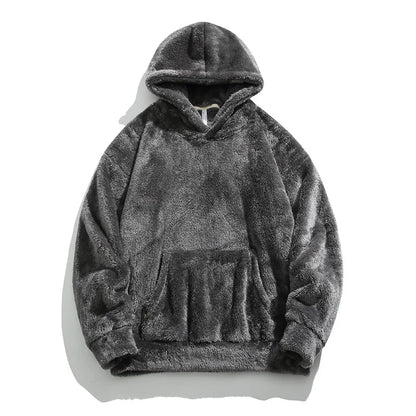 Men's oversized fleece hoodie relaxed fit drawstring hood soft plush interior casual warmth