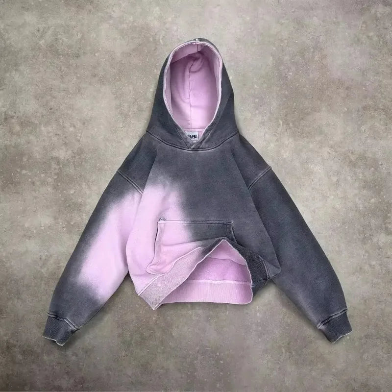 Gothic hip hop gradient pullover sweater, relaxed fit with bold color fade design for men