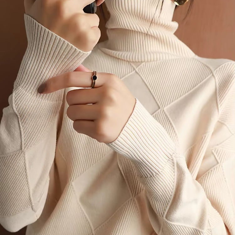 Women's oversized turtleneck knit sweater cozy pullover with soft drape silhouette for layering