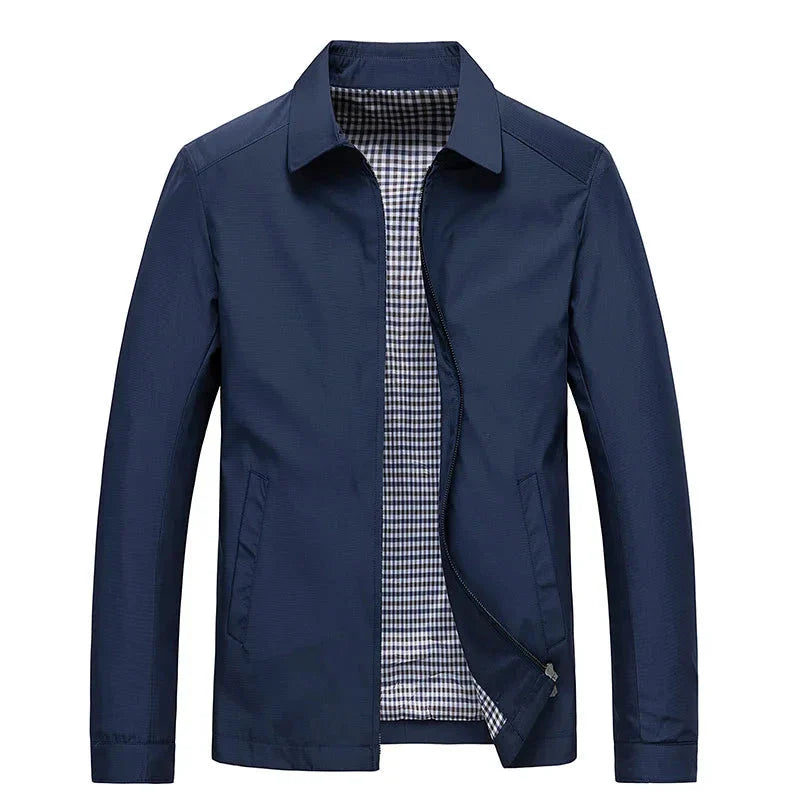 Men's lightweight polyester flight jacket sleek stand collar versatile outerwear in modern silhouette