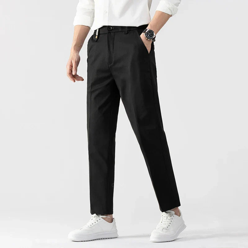 Bramhall slim-fit stretch pants in a modern cut, offering all-day comfort for work and weekend wear