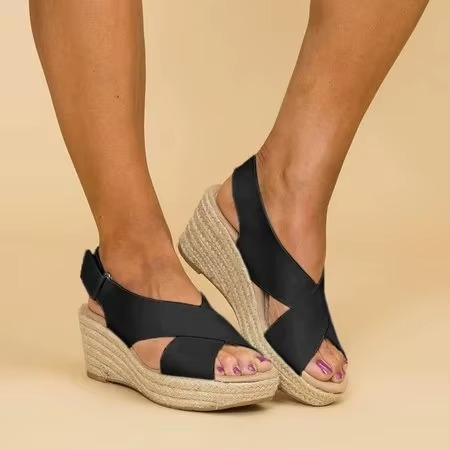 Women's peep toe wedge platform sandals in neutral tones with cushioned footbed for all-day comfort