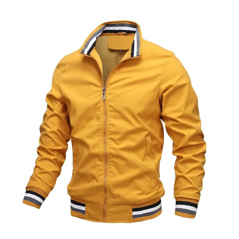 Men's waterproof navy windbreaker jacket with stand collar full-zip closure for cold weather