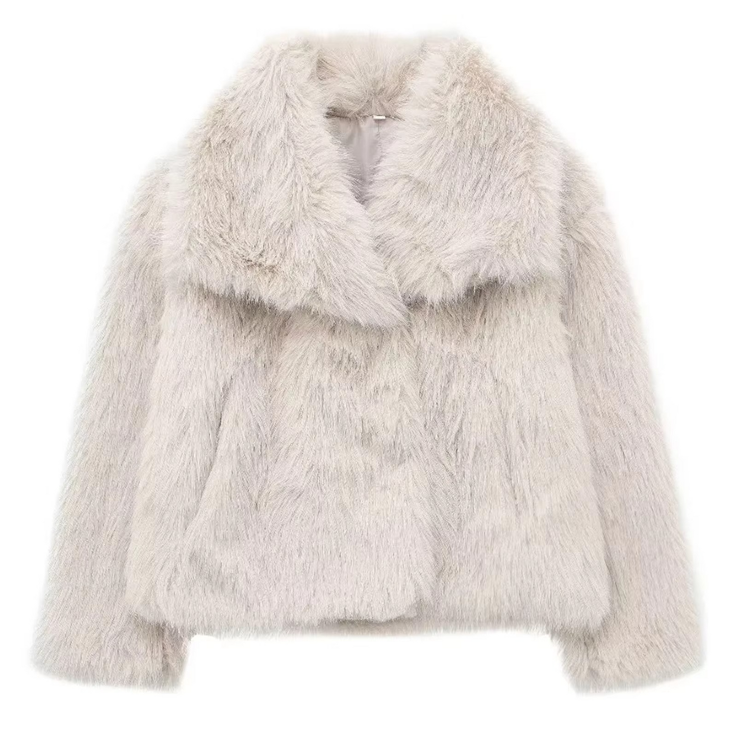 Women's ivory plush faux fur coat relaxed silhouette with deep texture for luxe winter warmth