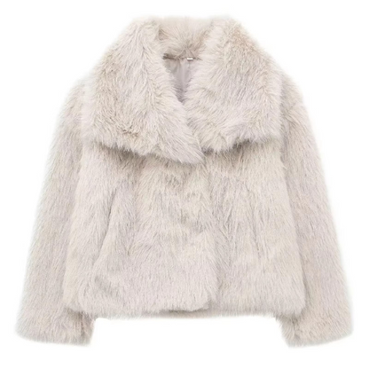 Women's ivory plush faux fur coat relaxed silhouette with deep texture for luxe winter warmth