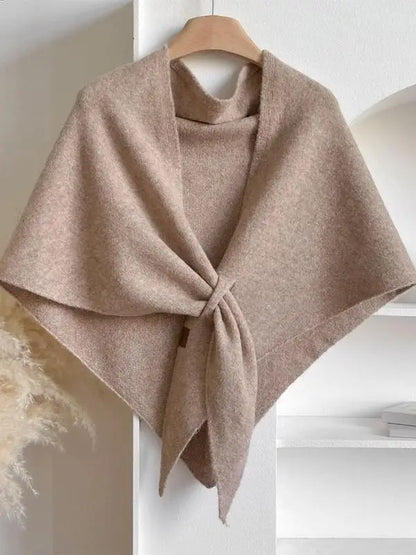 Soft solid-color plush knit winter shawl wrap with cozy texture, versatile for daily or evening wear