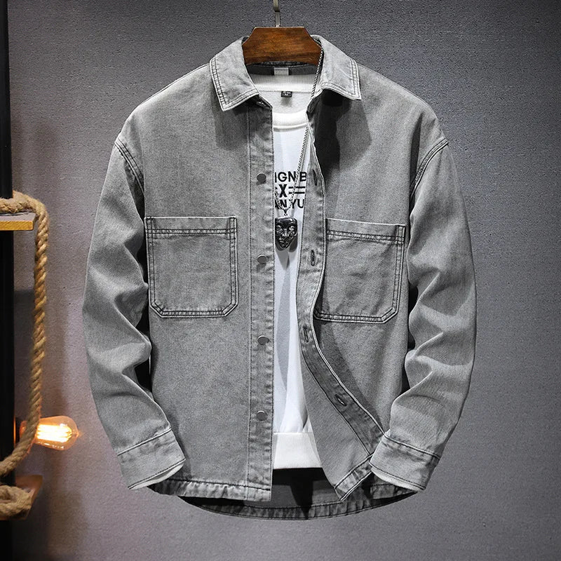 Men's indigo midweight denim jacket structured fit minimal detailing classic versatile layer