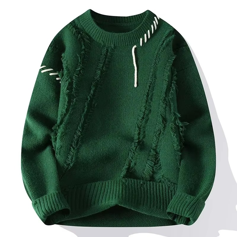 2025 Mens Streetwear Ripped Knit Sweater Hip Hop Pullover Warm For Winter And Autumn