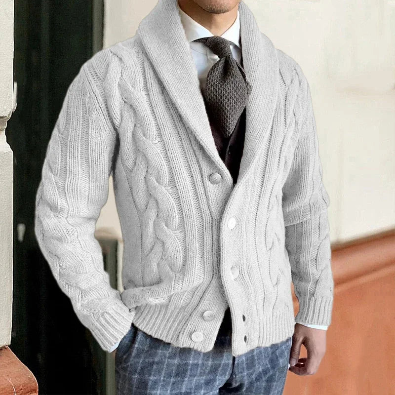 Brock London men's wool cardigan tailored fit rich soft knit full button closure refined layer