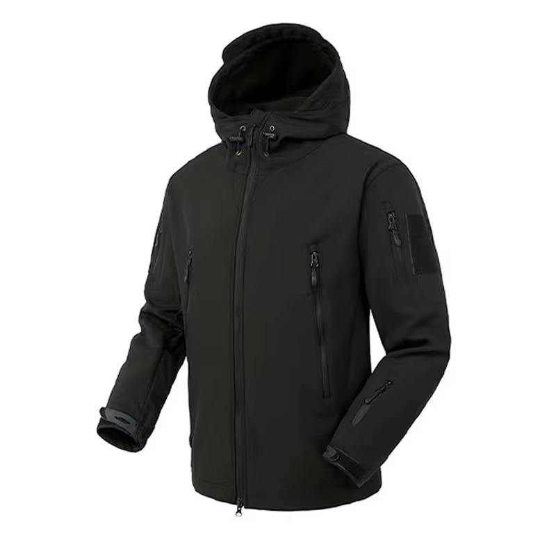 Men's navy softshell waterproof fleece jacket thermal insulated slim-fit outdoor hiking layer