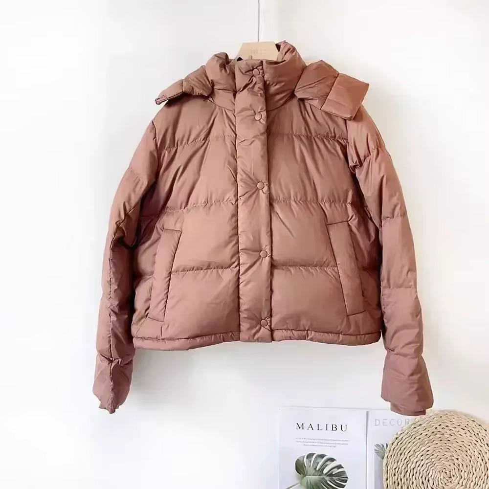 Women's black puffer down jacket detachable hood thickened high-insulation city-chic winter coat