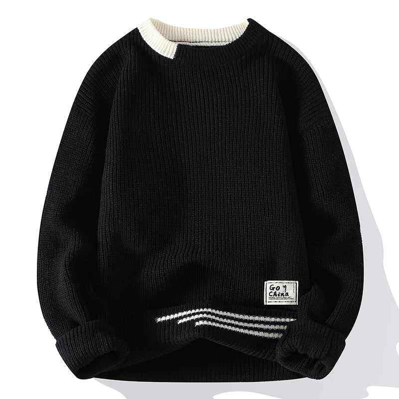 Harrison color block crew neck knitted sweater in contrasting tones, tailored smart casual fit with stretch