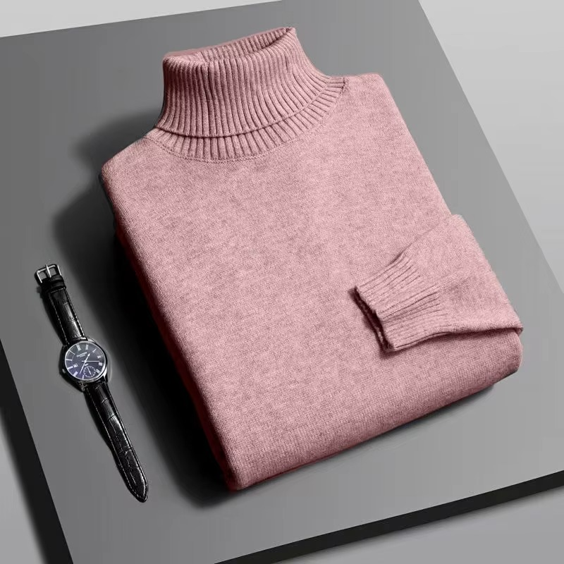 Men's slim fit knitted turtleneck sweater in premium acrylic blend, long sleeve pullover for cold weather
