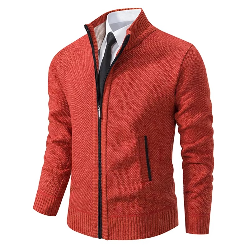Men's fleece-lined stand collar zip cardigan casual jacket warm minimalist fall winter layer