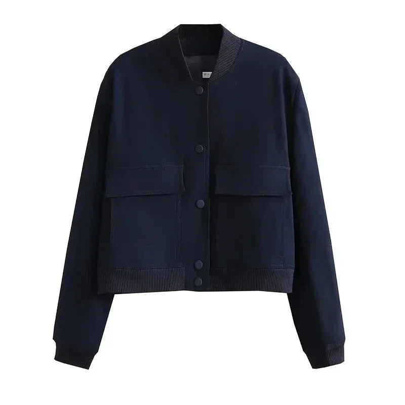 Women's casual bomber jacket with pockets, relaxed fit, versatile everyday style and warmth