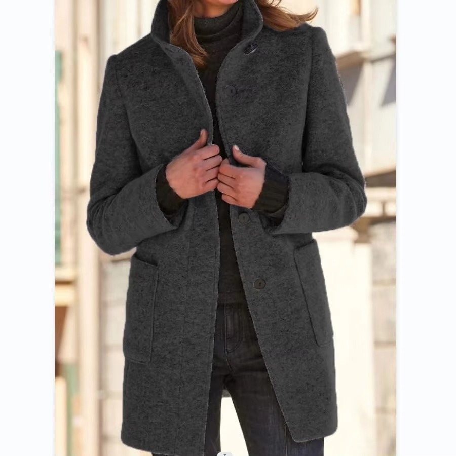 Women's vintage wool blend stand collar jacket warm structured silhouette timeless fall outerwear