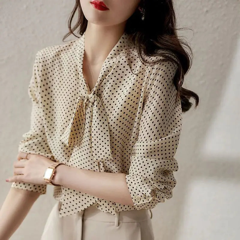 Faylen lightweight blouse shawl collar bow accent soft fabric polished feminine style