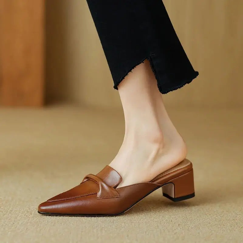 Palieri genuine leather mules pointed toe vintage-inspired silhouette with refined stitching detail