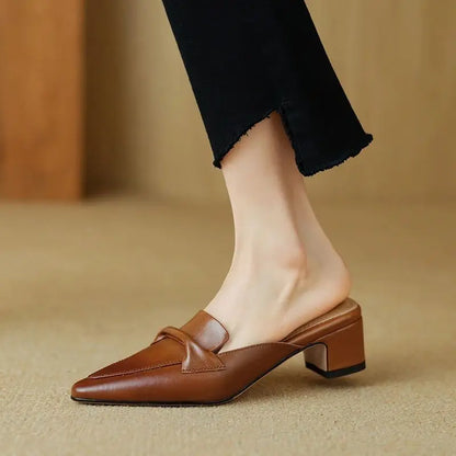 Palieri genuine leather mules pointed toe vintage-inspired silhouette with refined stitching detail