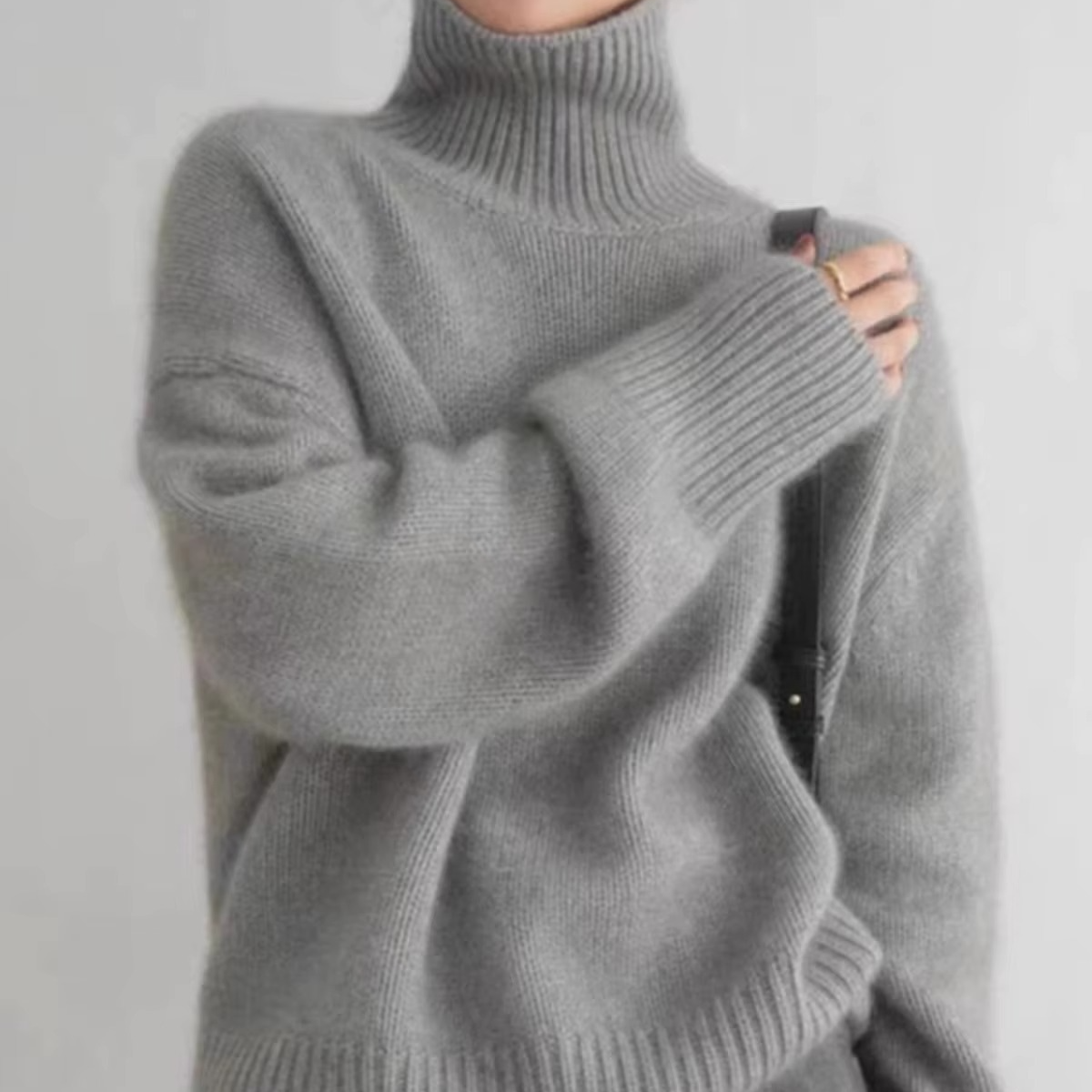 Women's cashmere blend high-neck sweater thick cozy knit pullover in neutral everyday style