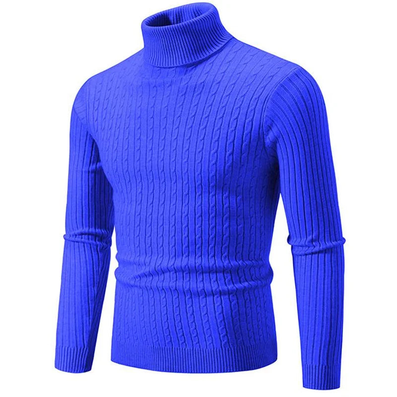 Charcoal gray ribbed turtleneck sweater with tailored fit and soft breathable knit fabric