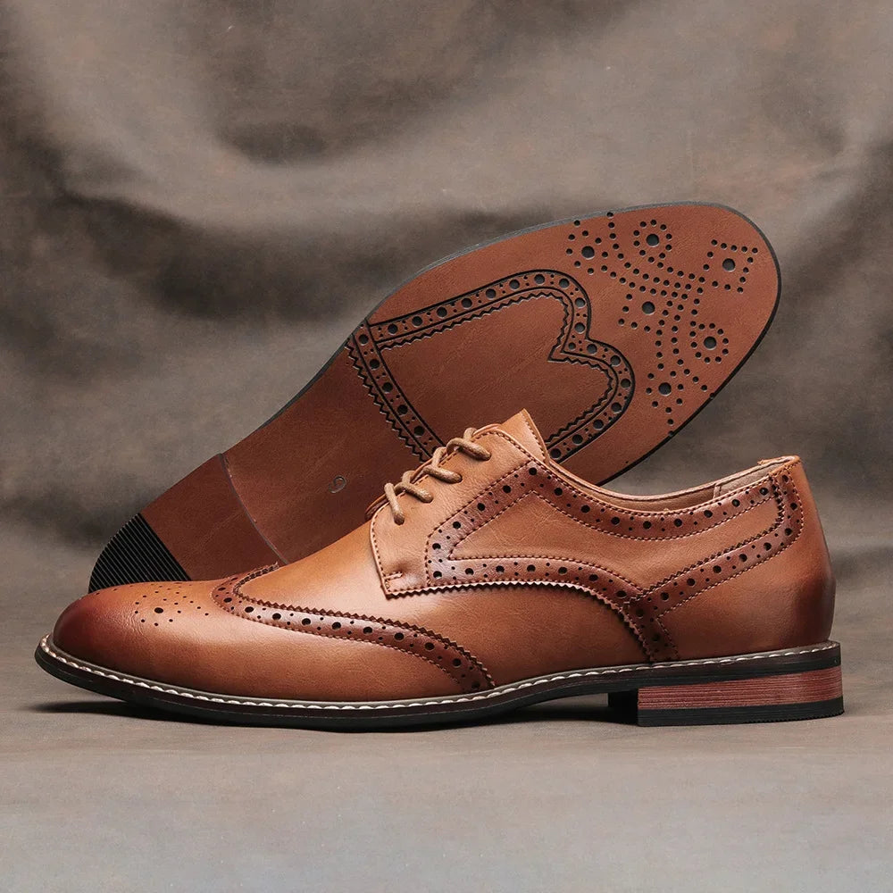 Vittorio De Luca black oxford brogues burnished finish perforated wingtip detailing men