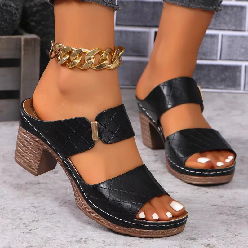 Women's block heel flat sandals with comfort support, elegant silhouette for all-day comfort