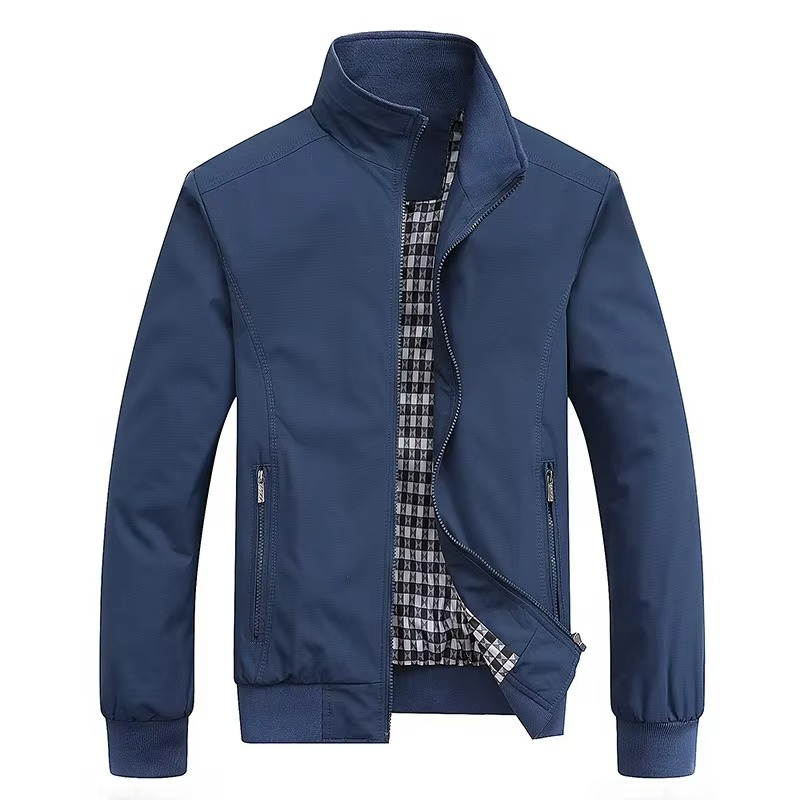 Men's slim fit lightweight bomber jacket with plaid lining, modern casual style for transitional weather